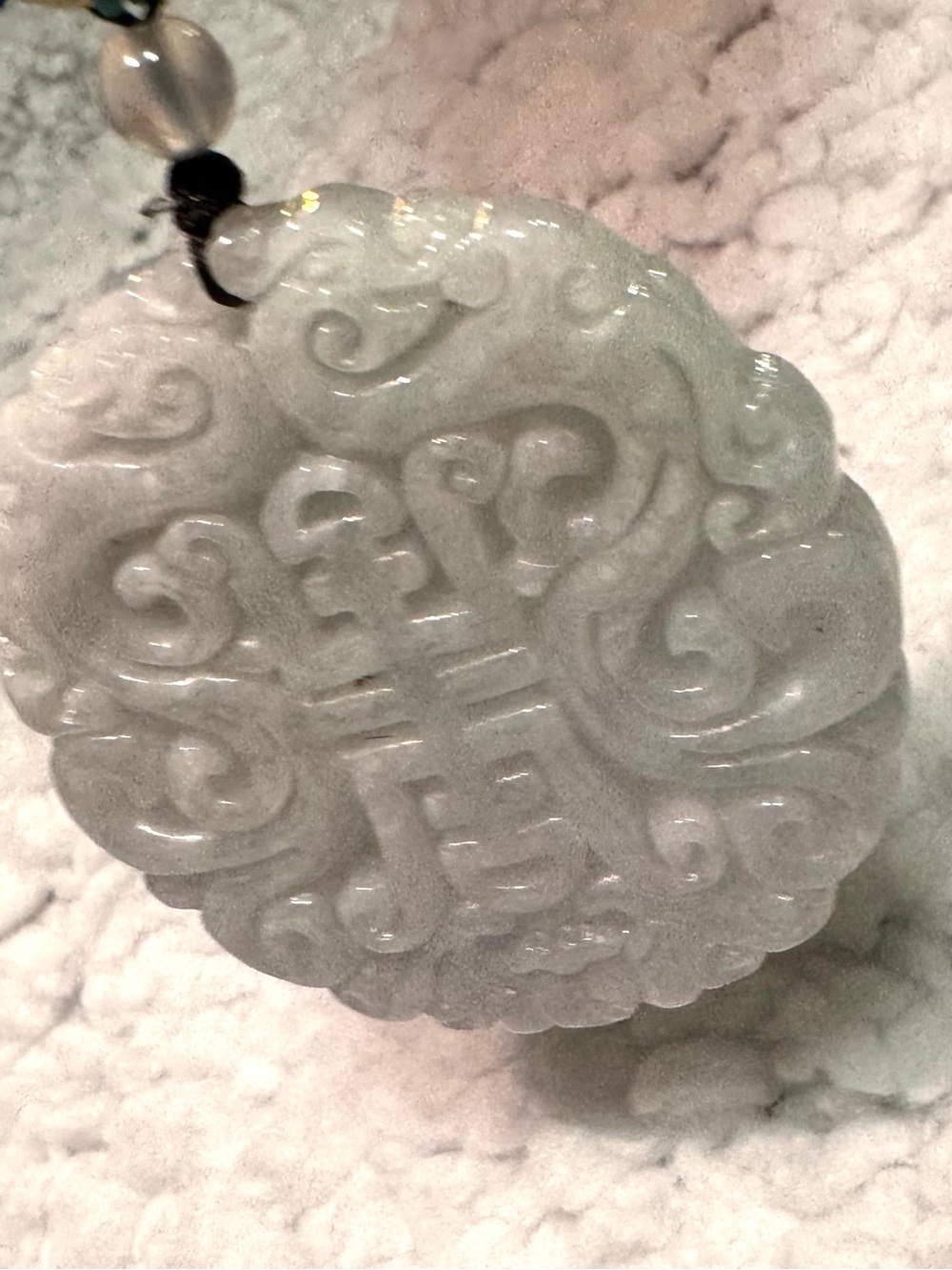 Natural Burmese Jade Carved Designs Pendant with Nylon Rope
